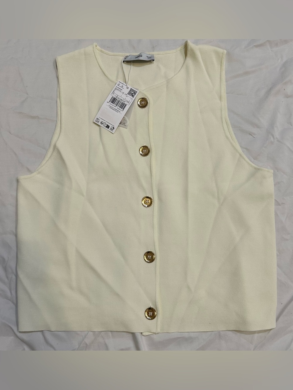 MNG Cream Sleeveless Button Front Top with Gold Buttons